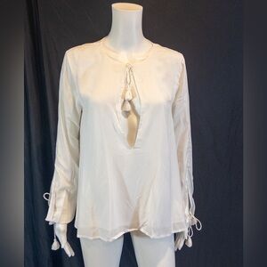 TJD Boho off white blouse with tassel detail- small